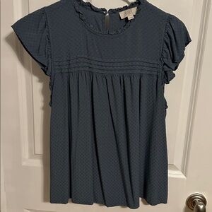 LOFT Slate Blue Ruffle Sleeve Top